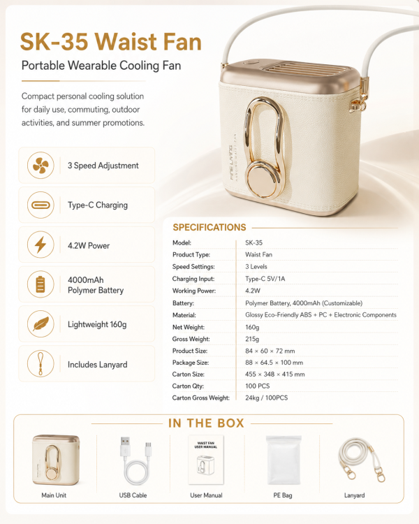 SK-35 Waist fan info SK-35 Portable Waist Fan